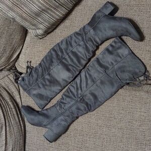 Over the Knee Faux Suede Lace Up the Back Boots